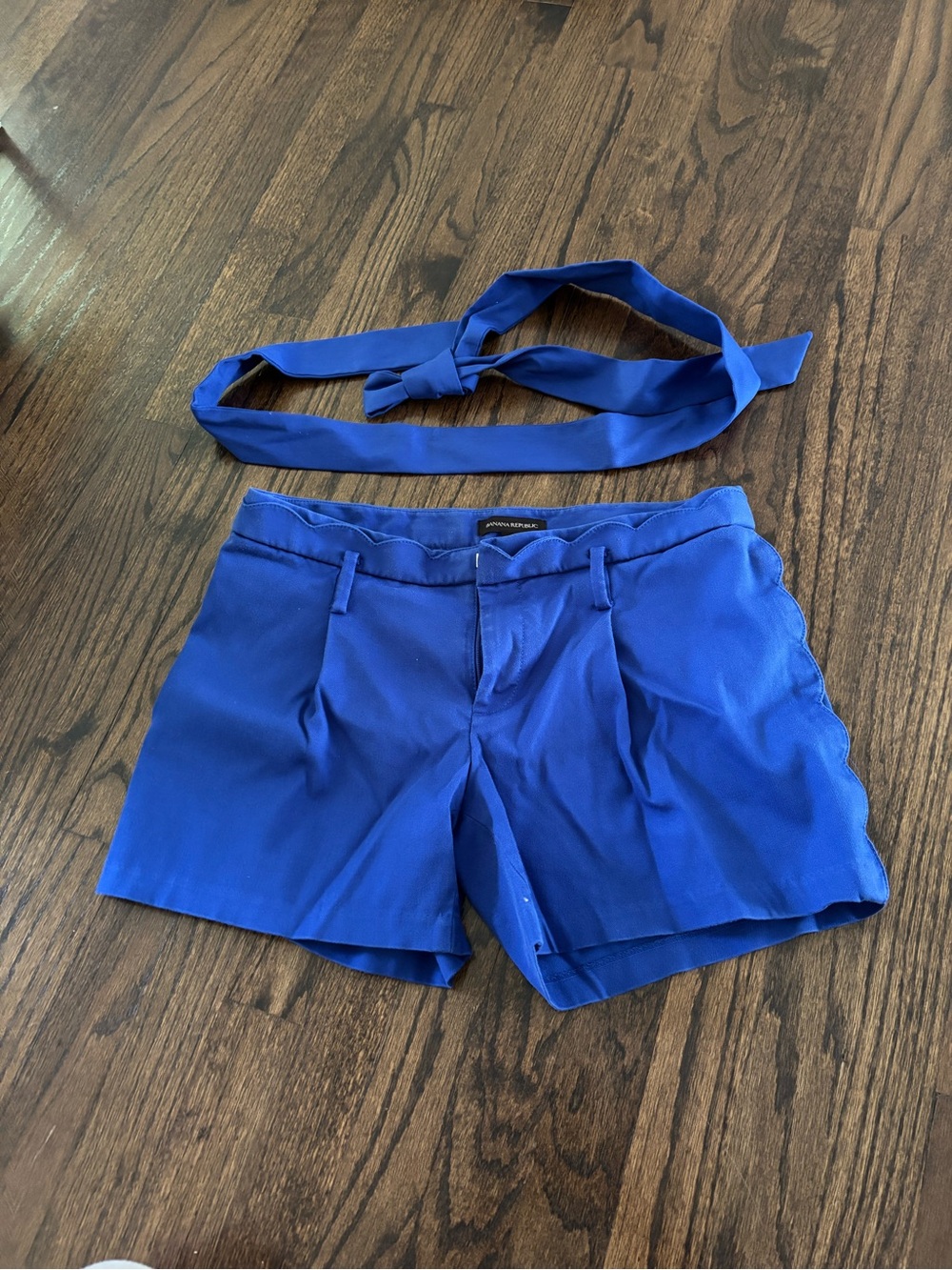 Banana Republic Royal Blue High-Waist Tailored Shorts with Self-Tie Belt